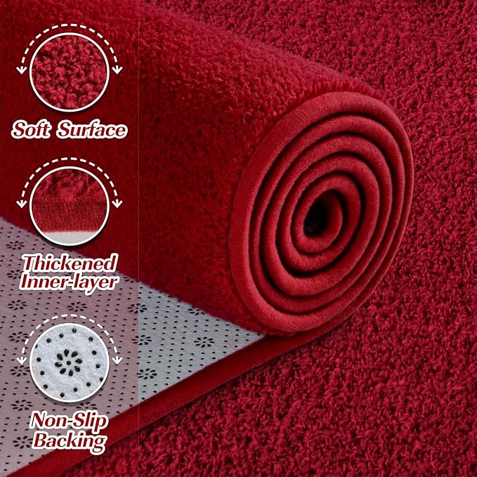 Large Area Rugs for Living Room Bedroom, 4x6 Feet Burgundy Red Rug, Minimalist Modern Shag Rug, Soft Thick Memory Foam Indoor Carpet, Non-Slip Washable Rug for Boys Girls Dorm Nursery Room Home Decor