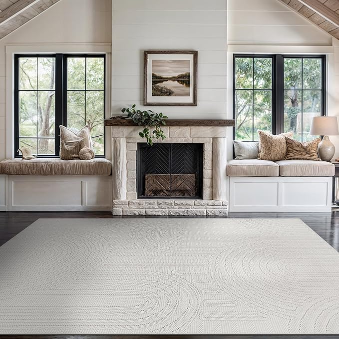 Beverly Rug Micro Loop Area Rug White 6x9 Modern Luxury Soft Circle Geometric Durable Indoor Area Rugs for Living Dining Room Office Stain Resistant Non Shedding Casual Indoor Carpet White 6 x 9