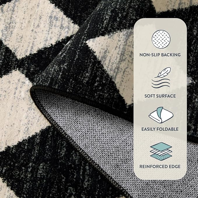 Lahome Washable Kitchen Runner Rug, 2x7 Black and White Hallway Runner Rugs with Rubber Backing Bathroom Runners, Moroccan Trellis Soft Non Slip Stain Resistance Carpet Runners for Entryway Bedside