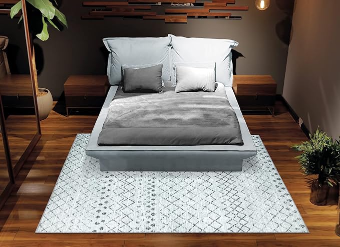 Bloom Rugs Washable Non-Slip 8' x 10' Rug - Ivory/Gray Traditional Moroccan Area Rug for Living Room, Bedroom, Dining Room, and Kitchen - Exact Size: 8' x 10'