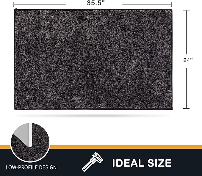 PURRUGS Dirt Trapping Door Mat 24" x 35.5", Non-Slip Machine Washable Entry Rug, Shoe Scraper, Dog Doormat, Super Absorbent Welcome Mat for Front & Back Door, Muddy Shoes & Paws, Charcoal