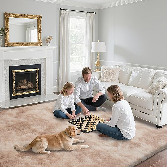 Fluffy Rug Shaggy Area Rug, Mottling Beige 6x9 Area Rugs for Living Room, Large Shag Area Rugs for Bedroom Kids Room Home Decor, Upgrade Anti-Skid Rectangular Fuzzy Rugs