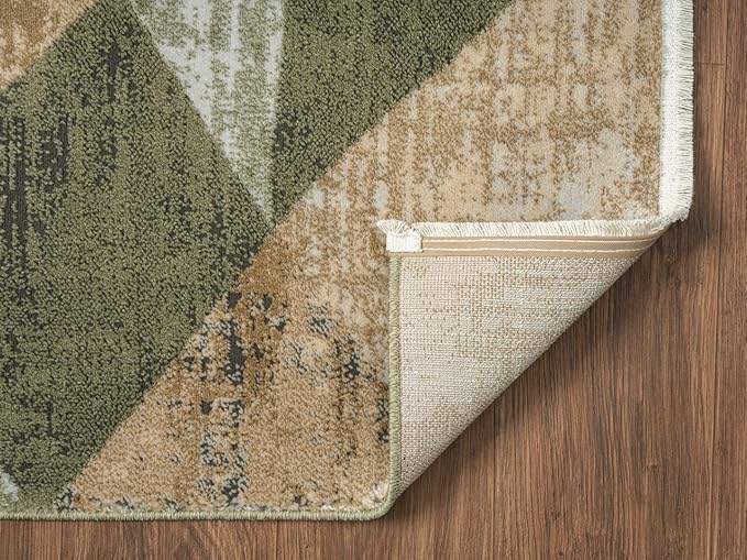 Abani Savoy Collection Area Rug - Green and Cream Geometric Design - 5'3"'x7'6 - Easy to Clean - Durable for Kids and Pets - Non-Shedding - Medium Pile - Soft Feel -for Living Room, Bedroom & Office