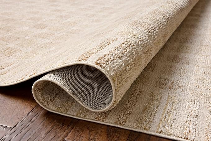 Loloi Chris Loves Julia Calvin Collection CLV-03 Bone/Natural 9'-6" x 12'-6" Area Rug Checkered Neutral Soft Living Room Bedroom Carpet
