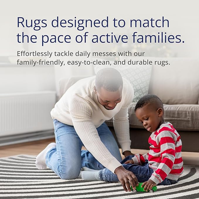 Abani Nomad Cream & Black Area Rug 6' x 9' for Living Room, Bedroom - Black Linear Curves Design - Durable & Easy to Clean