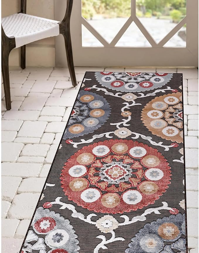 CAMILSON Runner Outdoor Rugs Oriental Retro Traditional Floral Medallion Area Rug 2x10 Non-Shedding Stain Resistant Indoor Carpet for Bathroom Hallway Kitchen Office (2 x 10 / Brown)