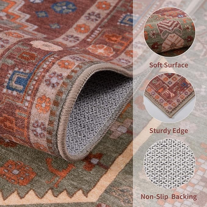 Ciicool Small Area Rug, 2x3ft Boho Rug, Ultra Soft Entry Rugs for Entryway, Non-Slip Washable Rugs Oriental Low-Pile Indoor Mat Floor Carpet for Entrance Bedroom Kitchen Bathroom Foyer Decor