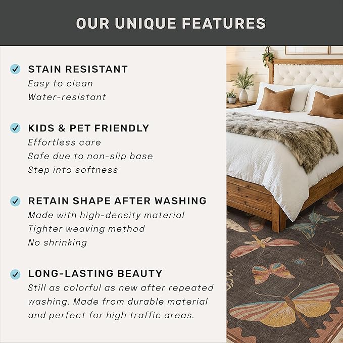 Vintage 2x3 Entry Way Rugs Indoor, Stain Resistant Washable Kitchen Rugs Non Slip, Small Soft Carpet for Bathroom, Powder Room, Insect Boho Indoor Décor, Low Pile & Stain Resistant (Orange and Brown)