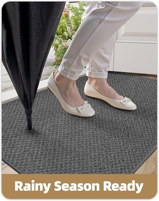 Color&Geometry Ultra Thin Indoor Door Mat Non Slip Rubber Backed Dirt Trapper 24"x36"(Rolled-up NO Creases), Rugs for Entryway, Front Door Mat Indoor Washable Low-Profile Entry Mat, Grey