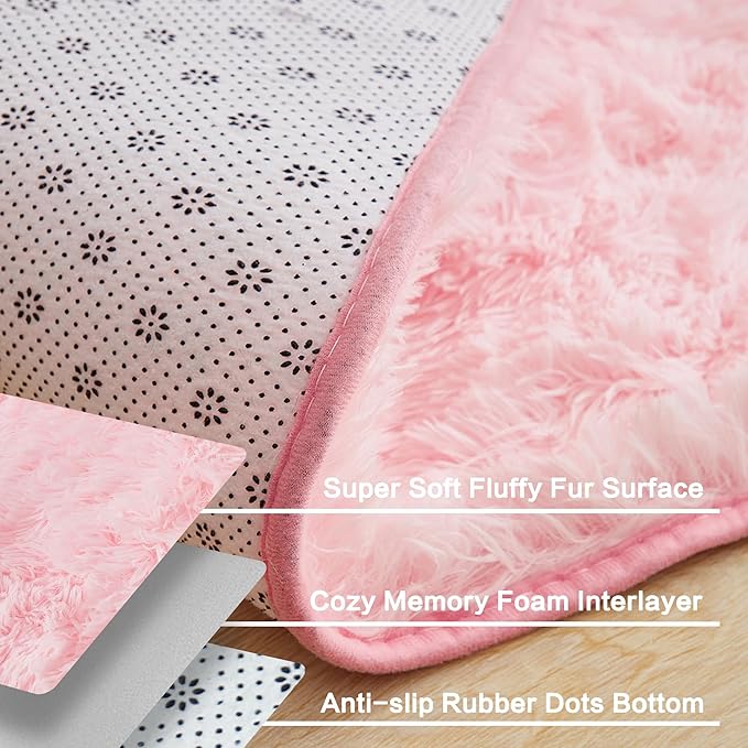 Andency 6x9 Area Rugs Pink,Large Shag Fluffy Soft Shaggy Rugs for Living Room Bedroom, Non-Slip Thick Plush Carpet for Kids Girls and Boys, Dorm Nursery Home Decor Aesthetic