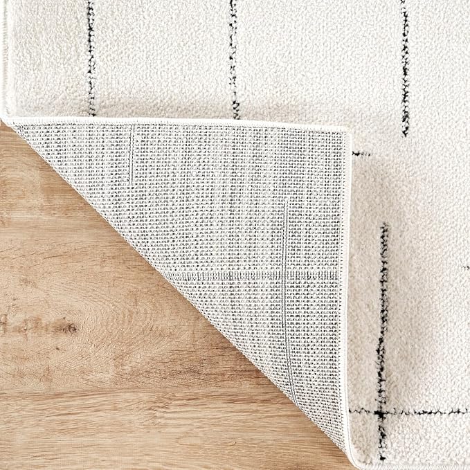 Abani Cream Area Rug – 5' x 8' – Oliver Collection – Striped Pattern – Non-Shedding, Easy to Clean – Durable for Living Room, Bedroom, or Office, Pet & Child Friendly