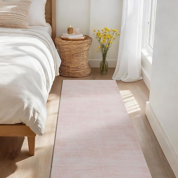 Pink Entryway Rugs, Boho Abstract Modern Cute Runner Rug for Hallway,3x8