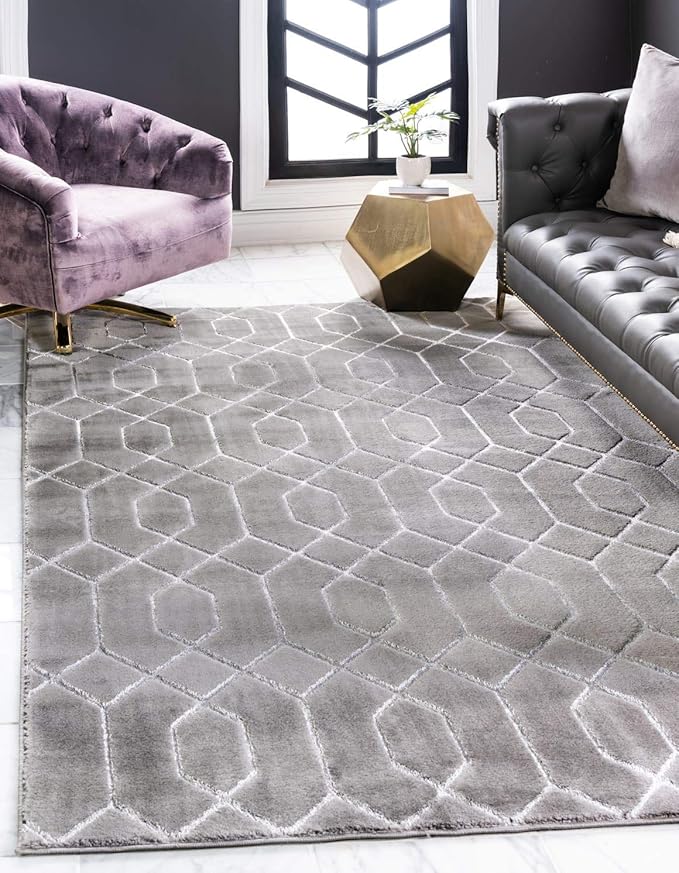 Unique Loom Marilyn Monroe Glam Collection Area Rug - Trellis (4' x 6' Rectangle, Gray Silver/ Silver)