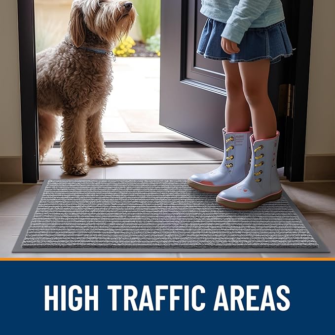 OLANLY Front Door Mat Indoor Outdoor Entrance, Waterproof Heavy Duty Doormat, Fade Resistant, Low Profile, Easy Clean Patio Porch Welcome Floor Mats for Entry, 35x23, Light Gray