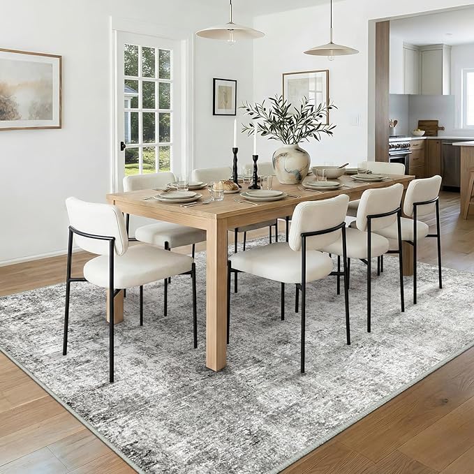 Washable Area Rugs 7'x9' Non-Slip Modern Abstract Soft for Living Room Entryway Bedroom Nursery, Print Pattern, Gray White Grey