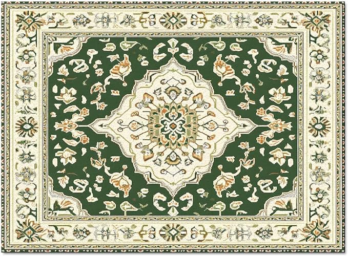 Green Bohemian Rectangular Area Rugs for Living Room Bedroom 3 x 5 ft Vintage Farmhouse Floral Pattern Non-Shedding Soft Low Pile Rug Non Slip Washable Rug for Nursery Entryway Playroom