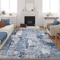 Rugcomf 9x12 Boho Rug Soft Area Rug Non-Slip Non-Shedding Faux Wool Vintage Rug for Living Room, Dining Room, Kids Playroom, Blue