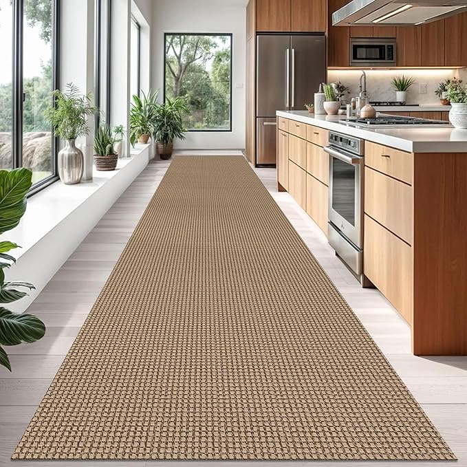 Braided Runner Rug 3x18 Ft Washable Runners for Hallways Non Slip Kitchen Runner Rug Cotton Long Entryway Runner Indoor, Woven Carpet for Hall Stair Entryway, Orange/Tan/Brown