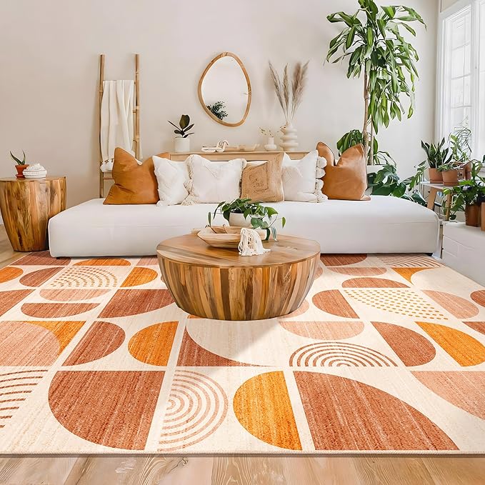 MUJOO 9x12 Area Rugs,Washable Rugs for Living Room Bedroom Dining Room,Large Boho Throw Floor Carpet Non Slip Soft Modern Abstract Bohemian Orange