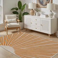 Boho Sun Print Area Rug for Living Room 4x6, Modern Abstract Non-Slip Washable Rugs, Soft Stripe Minimalism Carpet for Bedroom, Nursery, Entryway, Dining Room & Office Decor, Orange White