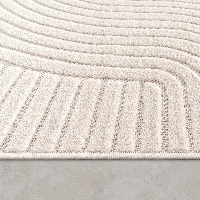 Paco Home Modern Area Rug with Raised Curved Line Pattern – Minimalist Design in Cream, Size: 2'8" x 4'11"