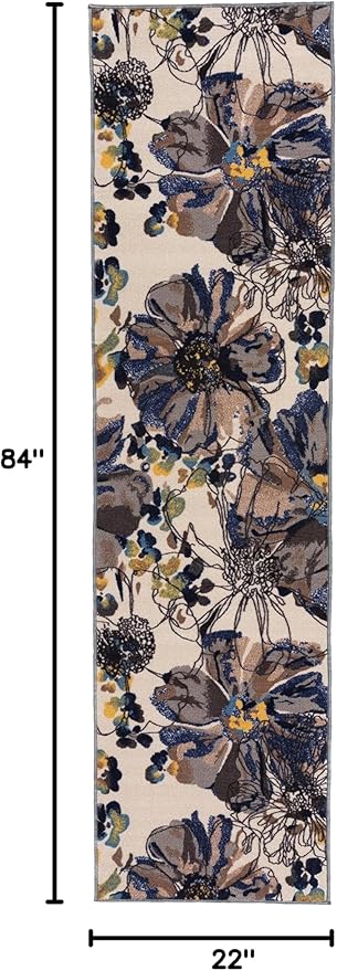 Rugshop Cream Bright Flowers Non Slip Non-Shedding Runner Rug for Hallway, Kitchen and Laundry Room, 2' x 7' (22" X 84")