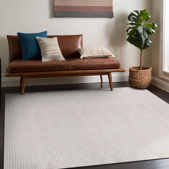 Beverly Rug Easy Jute Off White Rug 5x7 Solid Washable Durable Outdoor Indoor Area Rugs for Living Dining Room Patio Office Stain Resistant Non Shedding Casual Indoor Outside Carpet (5 x 7 Off-White)