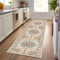 Enkor Runner Rugs for Hallway, 2.6x8 Washable Soft Non Slip Floor Rugs for Kitchen, Modern Mat for Living Room Bedroom Entryway Orange & Beige