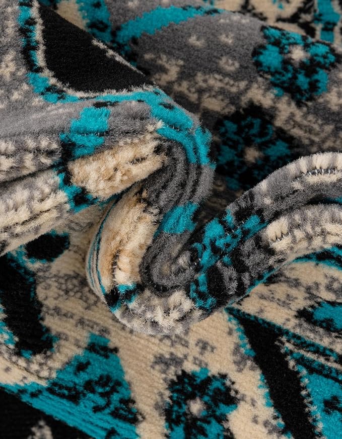 Unique Loom Taftan Collection Border Geometric Tribal Inspired Design Area Rug (2' 2 x 3' 0 Rectangular, Turquoise/ Gray)