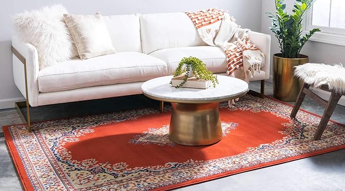 Unique Loom Reza Collection Traditional Persian Style Area Rug, 8 x 10 ft, Terracotta/Ivory