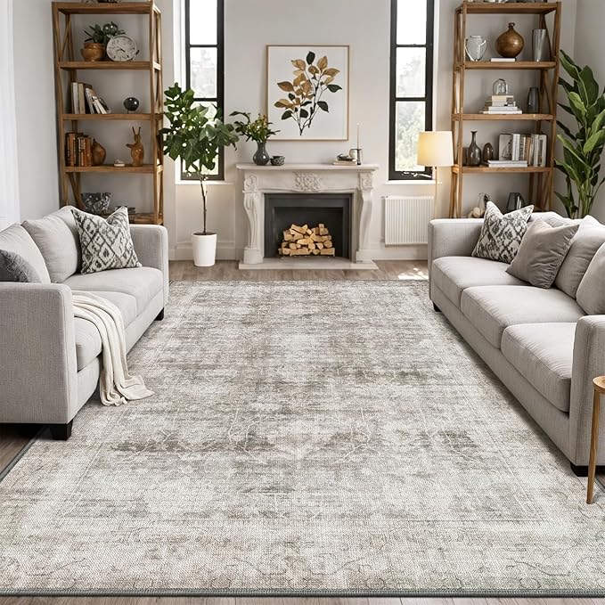 LUMI 5x8 Washable Area Rug for Living Room, Ultra Soft Modern Neutral Grey Rugs Non Slip with Rubber Backing, Low Profile, High Traffic, Stain Resistant Carpets, Ideal for Bedroom, Dining Room