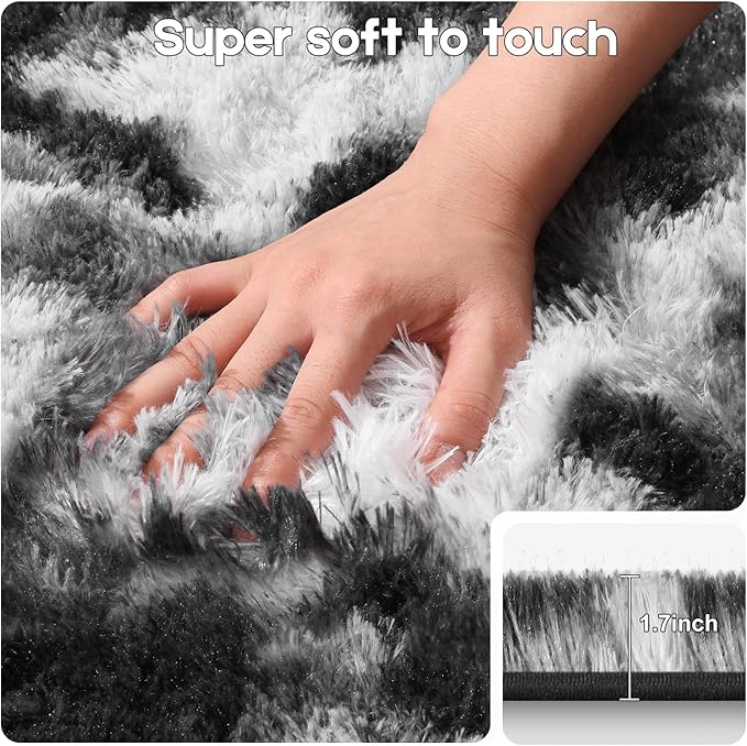 Area Rugs 9x12 Living Room, Fluffy Large Rugs for Bedroom, Soft Shag Fuzzy Non-Slip Carpet for Kids Boys and Girls Nursery Room Dorm Indoor Home Decor (Black and White, 9ft x 12ft)