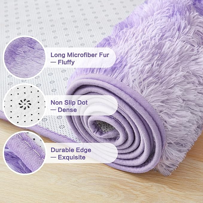 Andency 6x9 Area Rugs, Large Shag Fluffy Soft Shaggy Rugs for Living Room Bedroom, Non-Slip Tie-Dyed Purple Thick Plush Carpet for Kids Girls and Boys, Dorm Nursery Home Decor Aesthetic