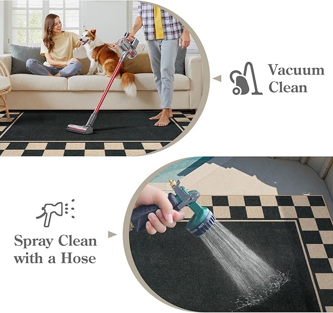 Moynesa Checkered Easy Jute 5x7 Area Rugs for Living Room, Washable Outdoor Patio Rug for Backyard Porches Non Slip, Black Farmhouse Carpet for Dining Room Balcony