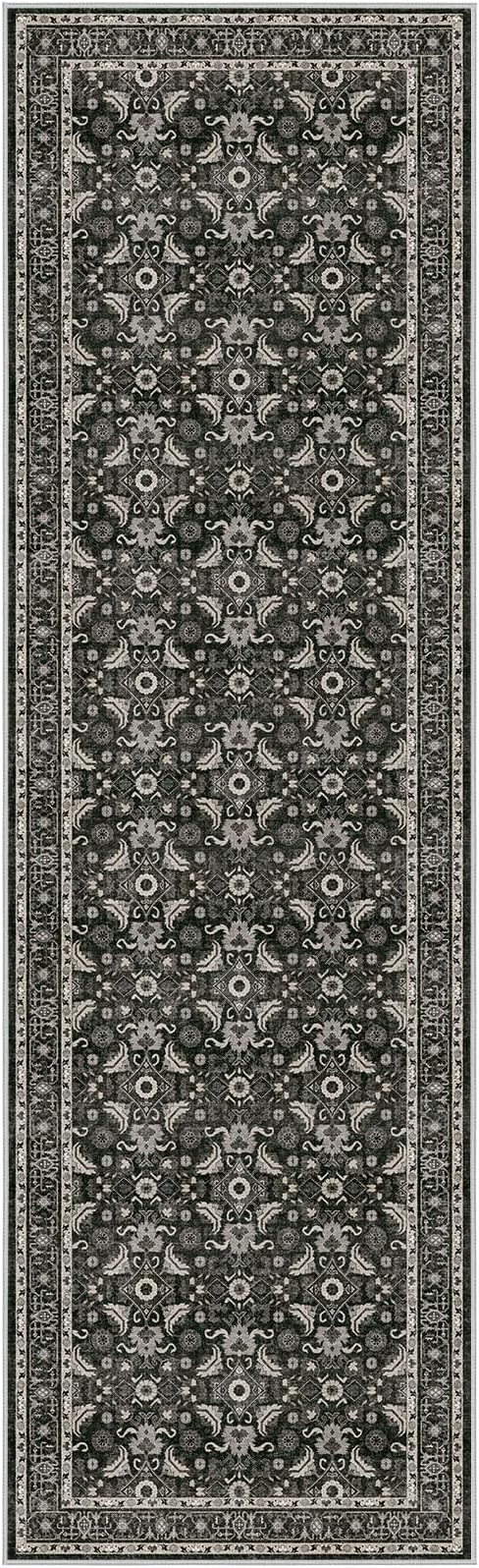 WITSHOCK Black Boho Washable 3x8 Kitchen Runner Rug,Vintage Neutral Hallway Rugs for Entryway,Soft Distressed Floor Mat for Bedroom,Entrance,Indoor Back Door(Black,3x8)