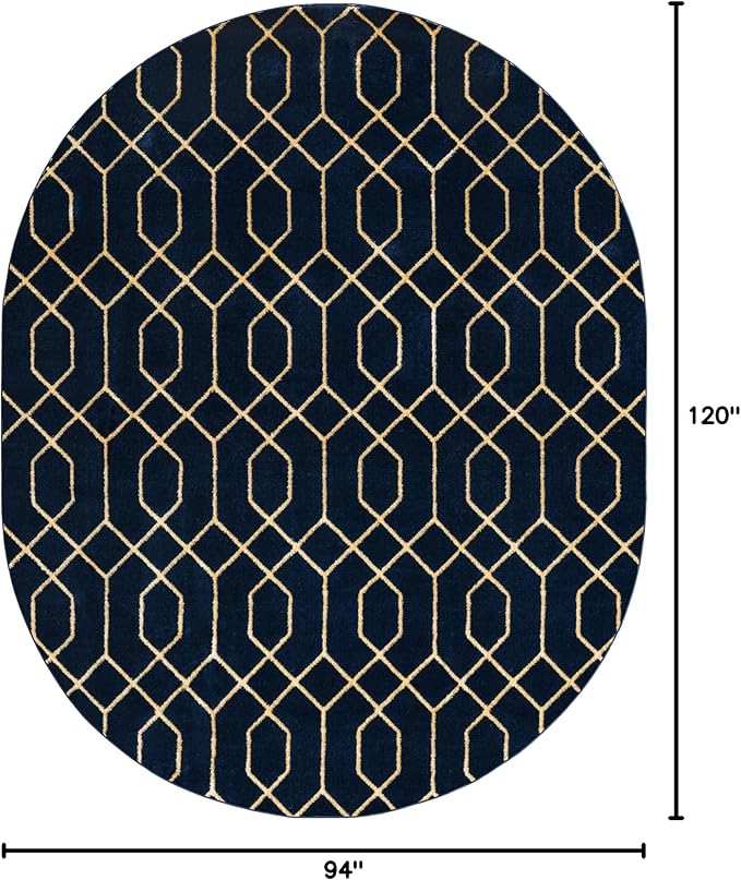 Unique Loom Glam Collection Area Rug - Trellis (7' 10' x 10' Oval, Navy Blue Gold/ Gold)