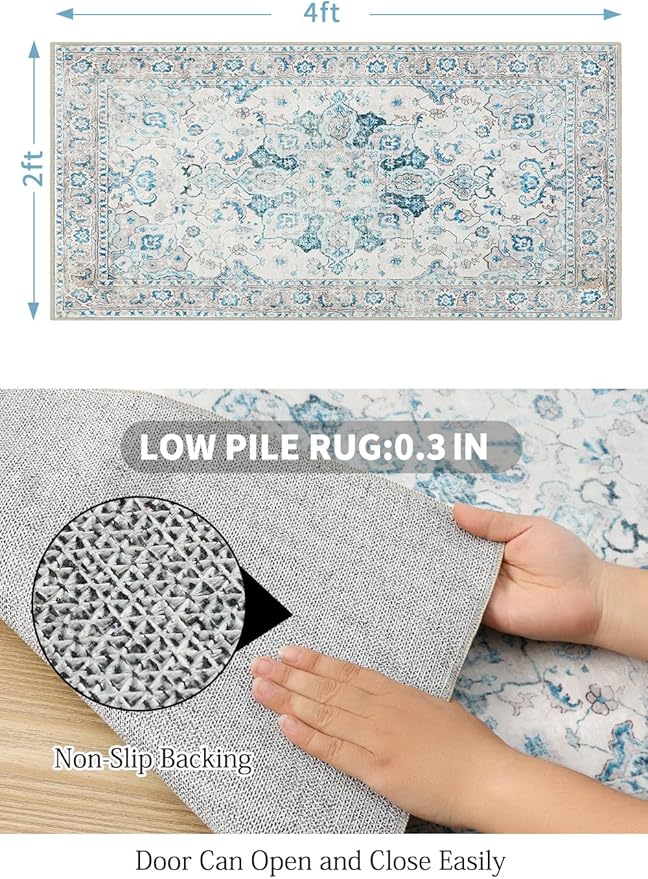 COMSLE Washable Door Mat, Front Door Mat Indoor Faux Wool Absorbent Small Rugs for Entryway Distressed Throw Rug Non-Slip Accent Floor Carpet for Entrance Bedroom, 24X48 Inches Khaki Green