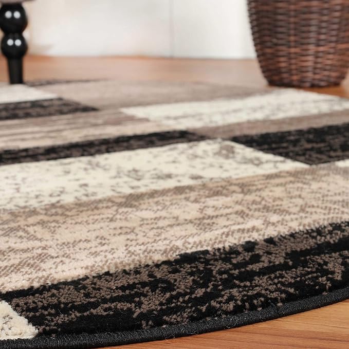 Superior Indoor Area Rug, Jute Backing, Plush Modern Rugs for Entryway, Kitchen Floors, Office Floor Cover, Color Block Rugs, Rockwood Collection, 8' Round, Chocolate
