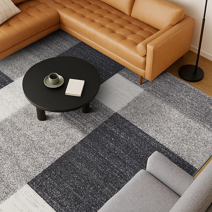 Rugshop Gray Modern Geometric Boxes Non-Slip Area Rug Non-Shedding for Living Room, Dining Room and Bedroom, 9' x 12'