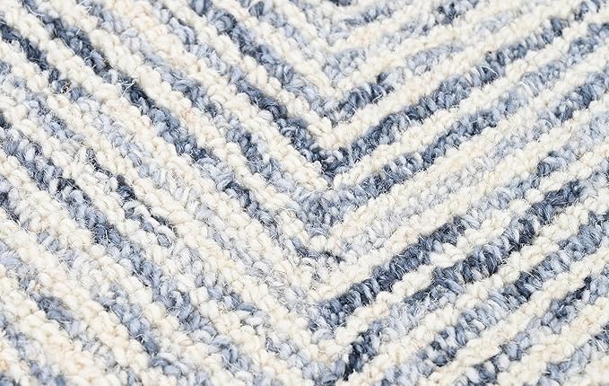 Modern Herringbone Chevron Collection Handcrafted Wool Area Rug - Durable, Zigzag Pattern, for High Traffic, Contemporary Design for Living Room, Bedroom, Dining Room Decor (Denim blue, 6' x 8')