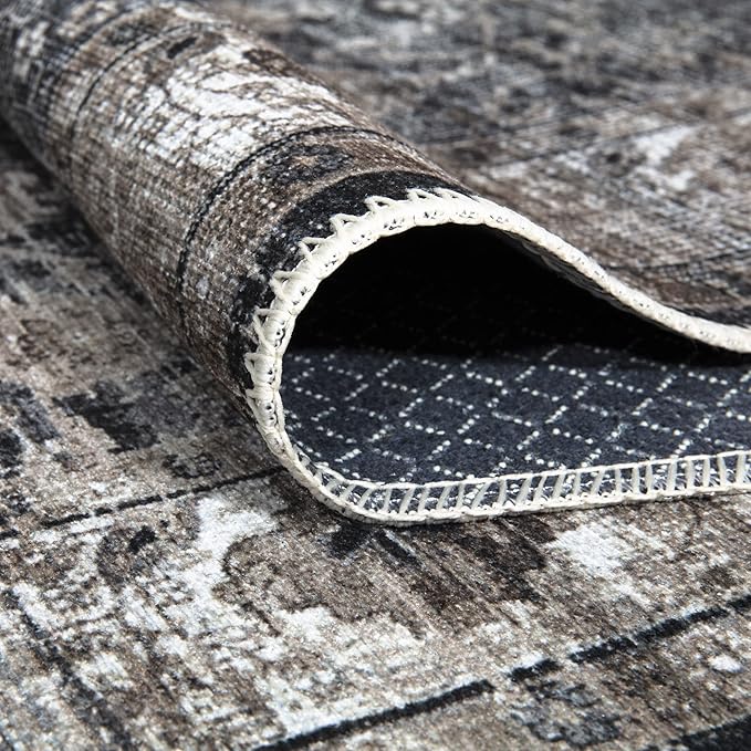 Bloom Rugs Washable Non-Slip 10 ft Runner - Black/Brown Traditional Runner for Entryway, Hallway, Bathroom, and Kitchen - Exact Size: 2.5' x 10'