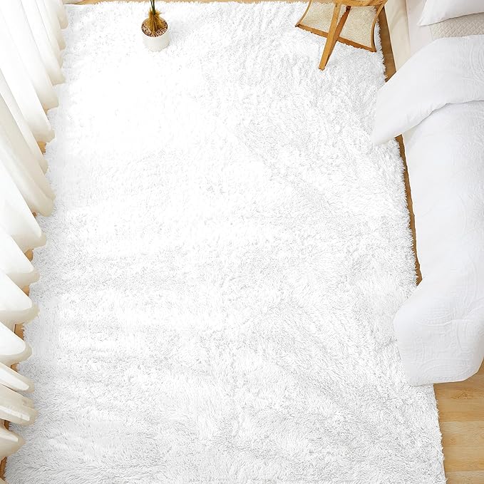 Andency White Area Rugs 9x12 for Living Room Home Decor, Large Shaggy Bedroom Carpet, Non-Slip Big Shag Indoor Thick Soft Fluffy Furry Fur Area Rugs for Kids Dorm Nursery Aesthetic