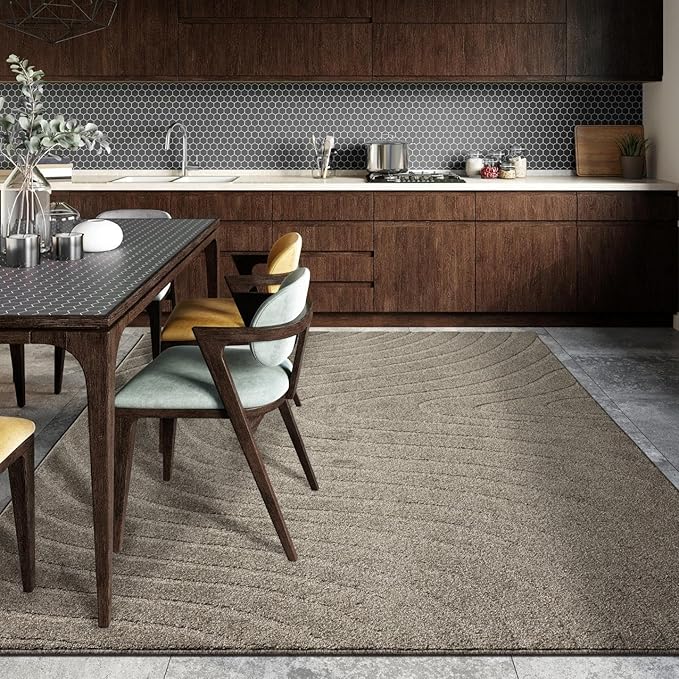 LUXE WEAVERS Modern Geometric Wave Taupe 6x9 Area Rug