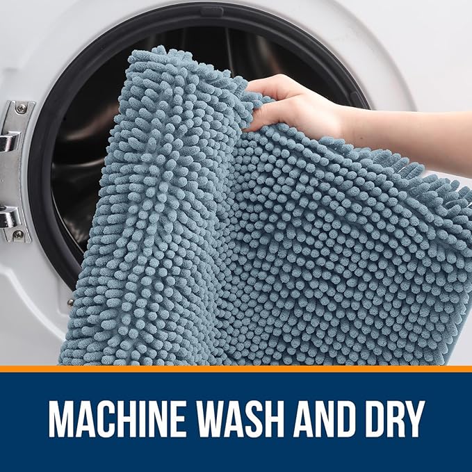 OLANLY Bathroom Rugs 36x24, Extra Soft Absorbent Chenille Bath Rugs, Rubber Backing Quick Dry, Machine Washable Bath Mats for Bathroom Floor, Tub and Shower, Home Decor Accessories, Airy Blue