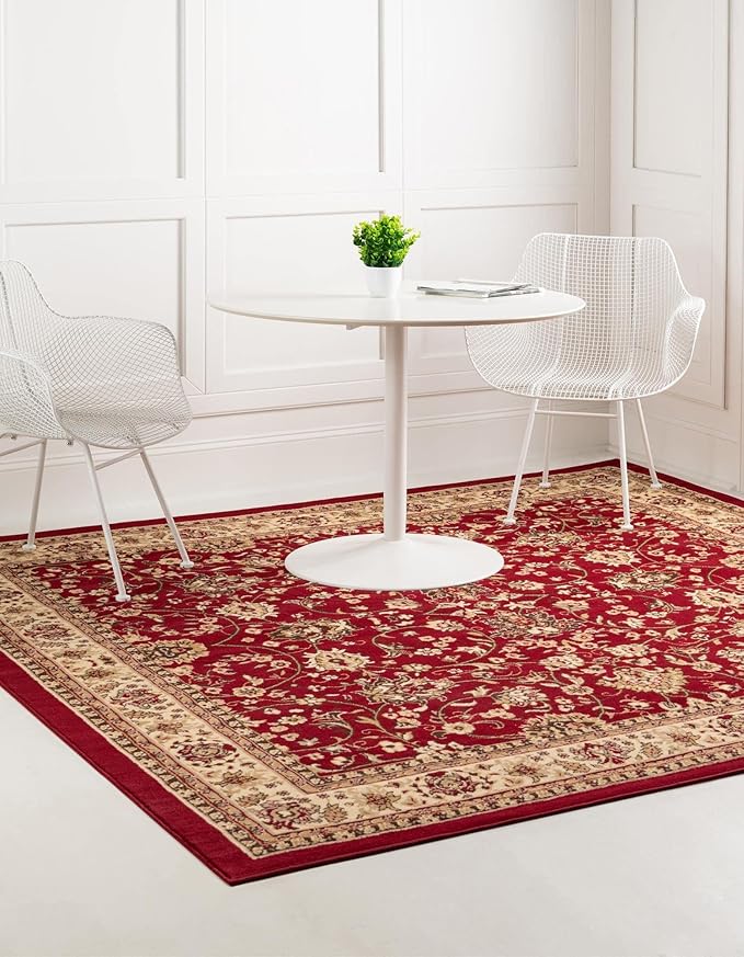 Unique Loom Sialk Hill Collection Area Rug - Washington (4' Square Burgundy/Cream)