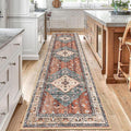 KOZYFLY Long Runners for Hallways 2.6x10 Ft Washable Kitchen Boho Runner Rug for Entryway Indoor Rust/Orange/Blue Printed Faux Wool Stair Runner Floor Carpet Runner for Stair Kitchen Hall