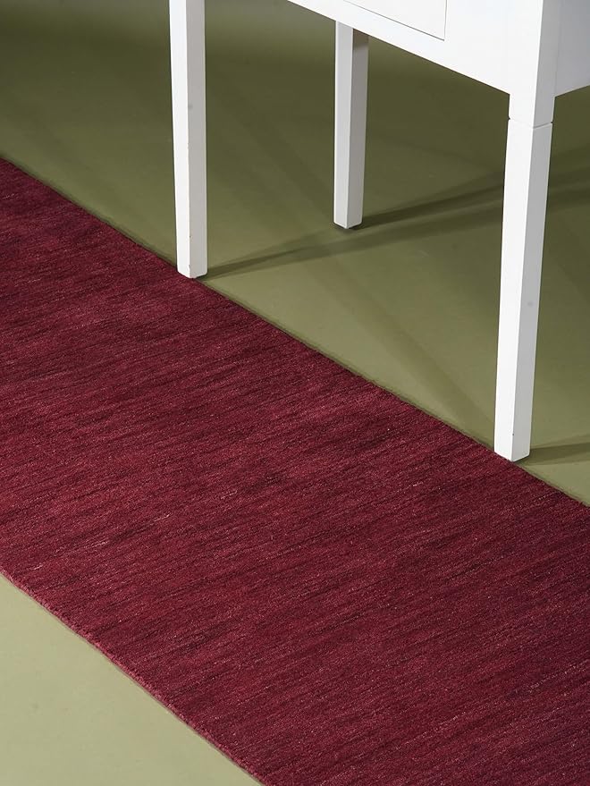 Hand Knotted Loom Wool ECO-Friendly Area Rugs - 2'6''x10', Runner, Dark Red Color, Solid Plain Design, High Pile Handmade Anti Skid Area Rugs for Living Room, Bed Room (L00111)