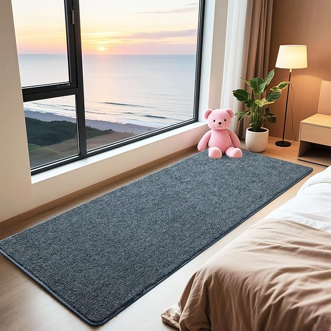 HQAYW 2x6 Soft Runner Rug for Hallways, Thickened Memory Foam Small Throw Bedside Rugs for Bedroom Living Room, Low Pile Washable Non Slip Carpet for Teens Kids Nursery Dorm Decor, Navy Blue