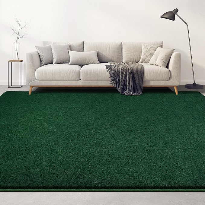 Large Area Rugs for Living Room Bedroom, 4x6 Feet Dark Green Rug, Minimalist Modern Shag Rug, Soft Thick Memory Foam Indoor Carpet, Non-Slip Washable Rug for Boys Girls Dorm Nursery Room Home Decor