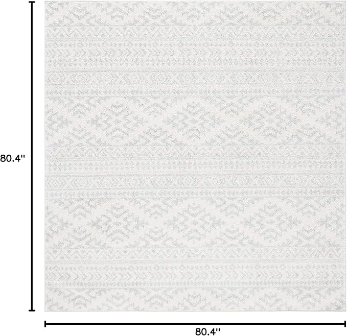 SAFAVIEH Tulum Collection Area Rug - 6'7" Square, Ivory & Light Grey, Moroccan Boho Tribal Design, Non-Shedding & Easy to Clean, Ideal for Living Room, Bedroom, Dining Space (TUL272G)